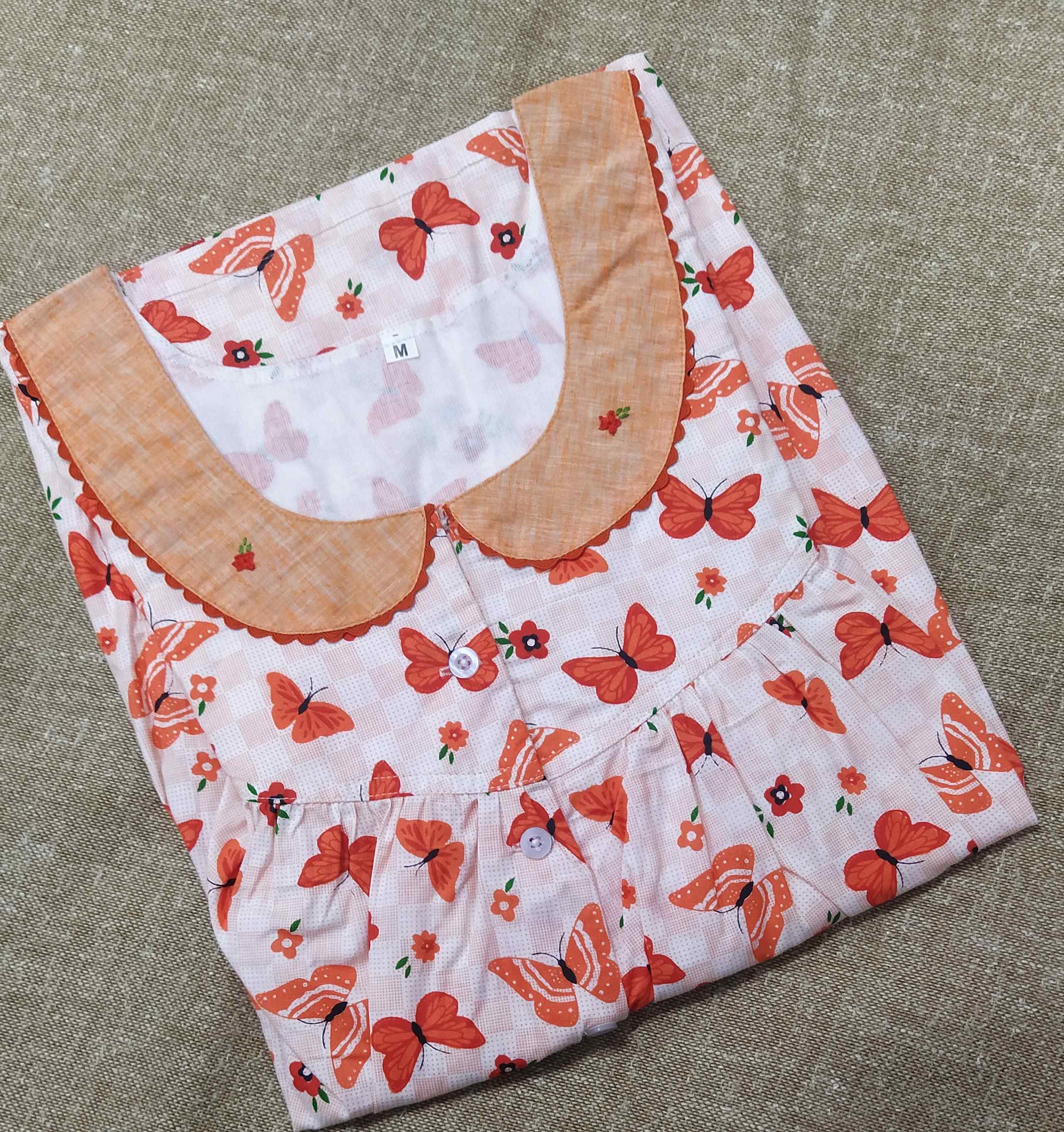 Cotton With Pockets, Half Open Medium Printed Nighty