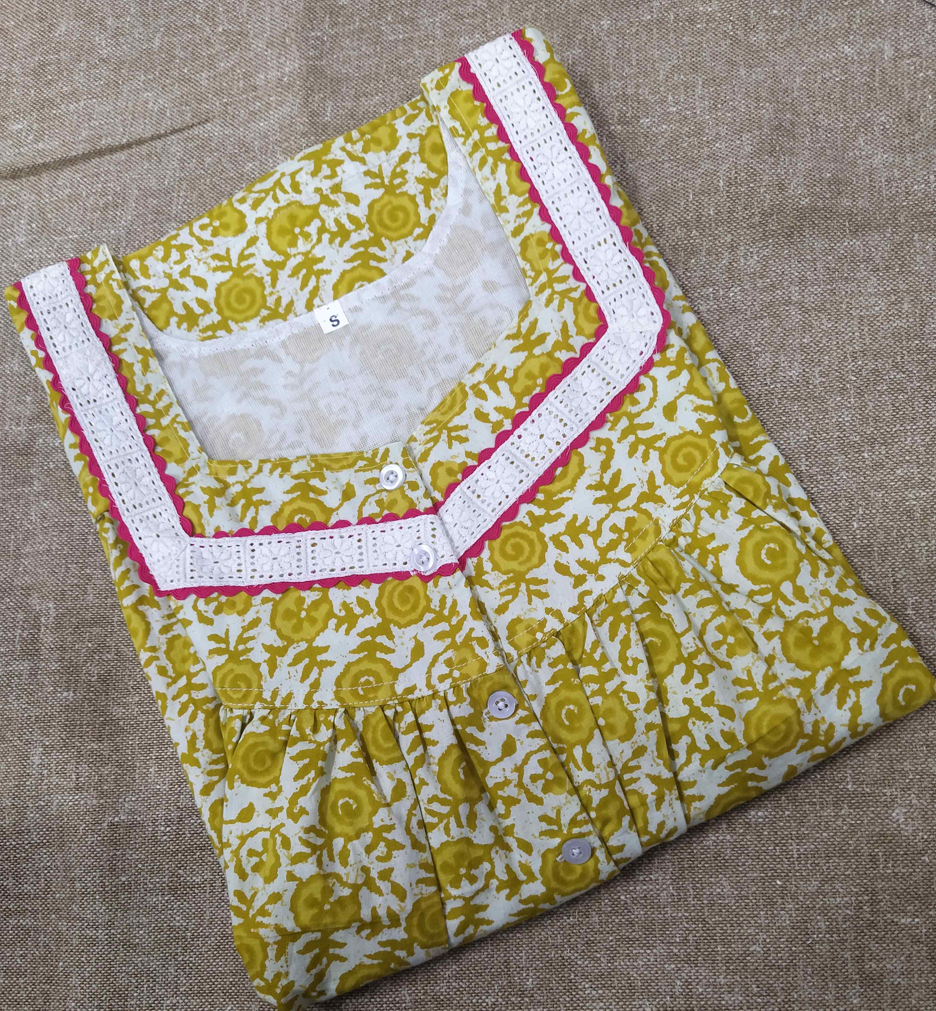 Cotton With Pockets, Half Open Small Printed Nighty