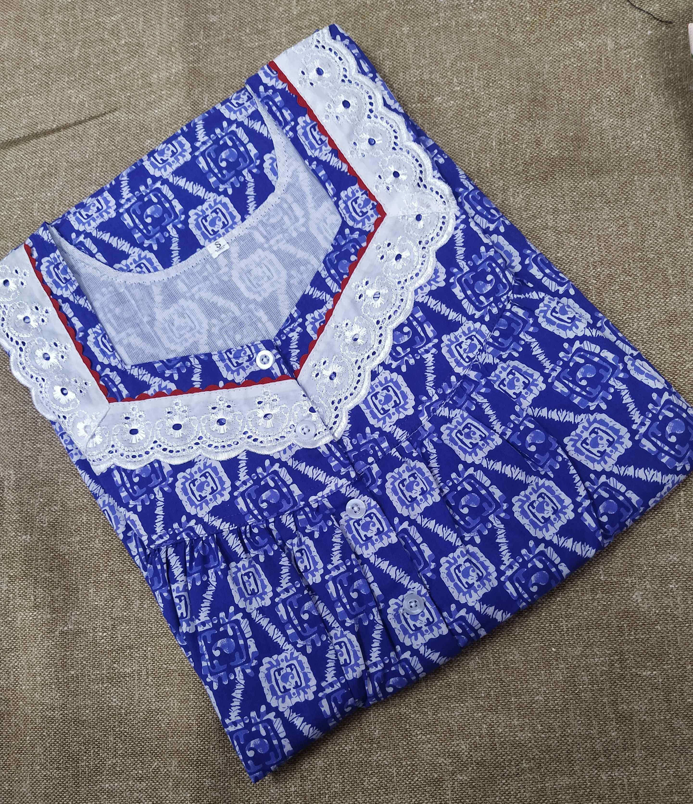 Cotton With Pockets, Half Open Small Printed Nighty