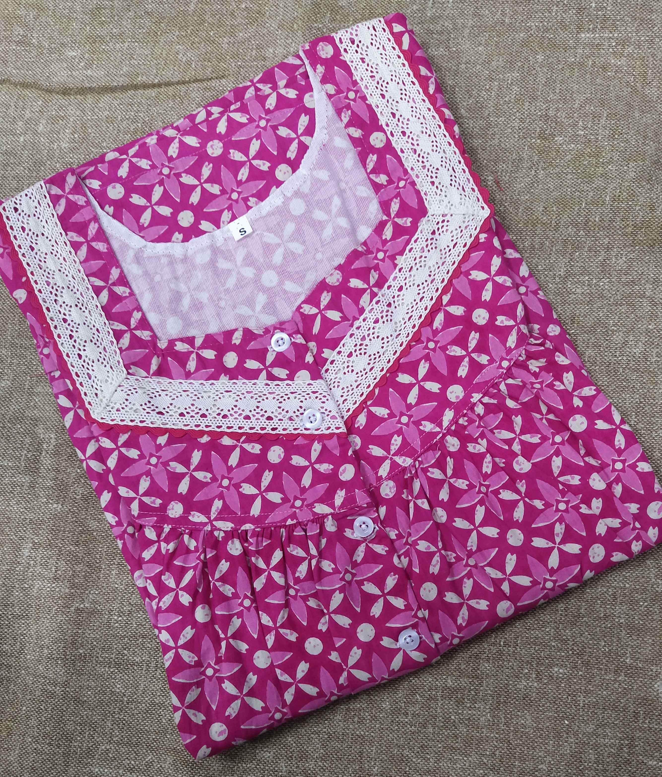 Cotton With Pockets, Half Open Small Printed Nighty