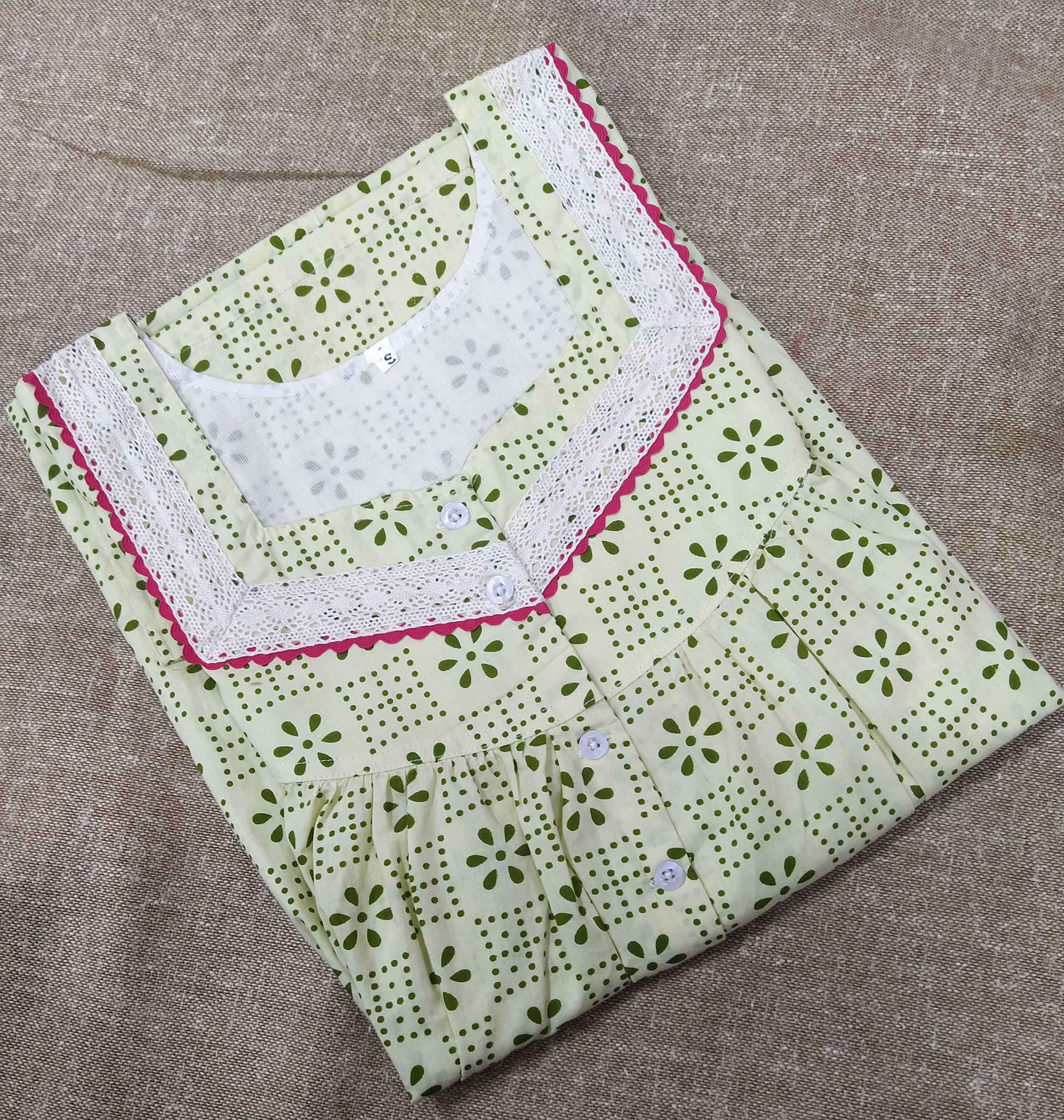 Cotton With Pockets, Half Open Small Printed Nighty