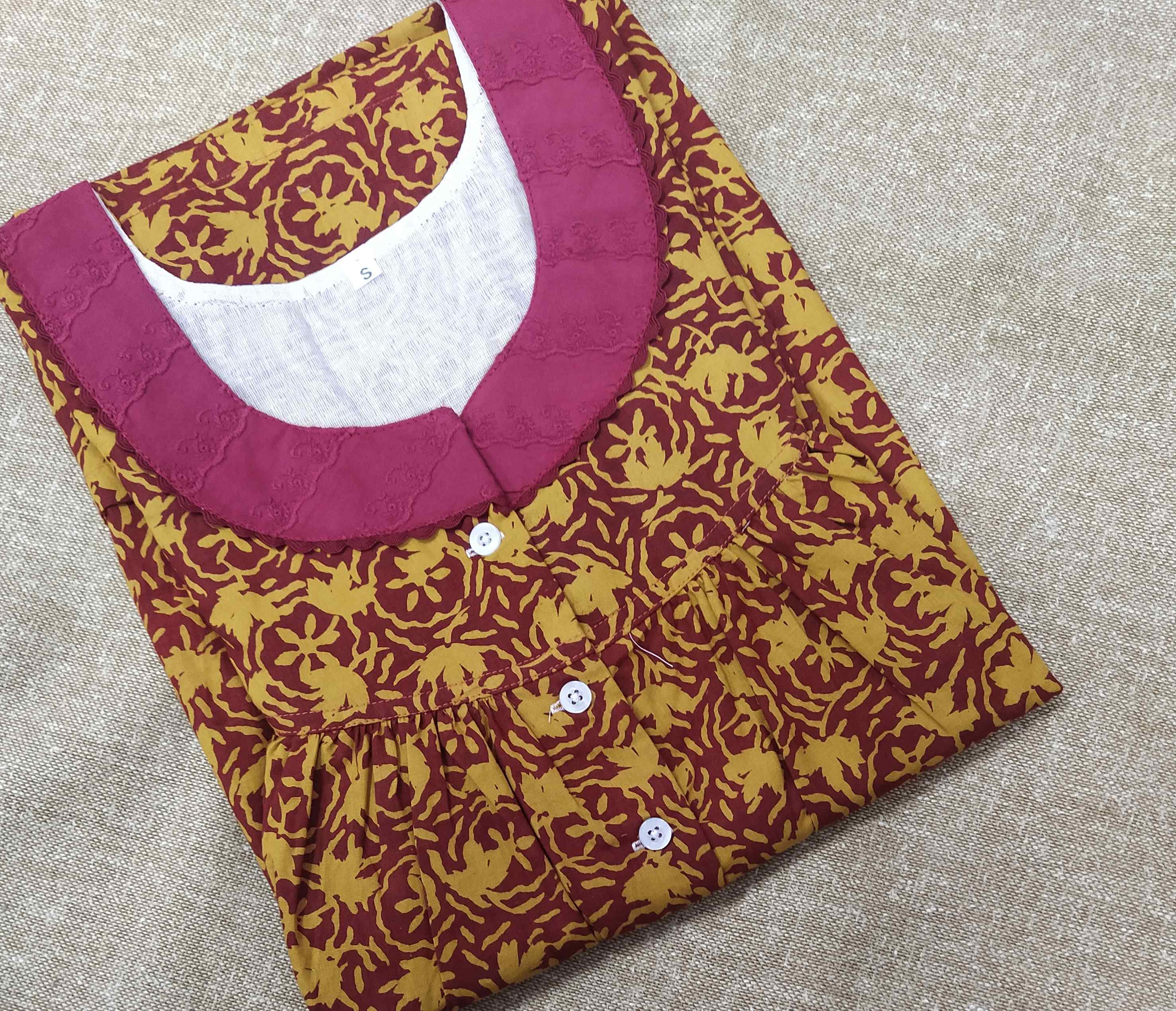 Cotton With Pockets, Half Open Small Printed Nighty