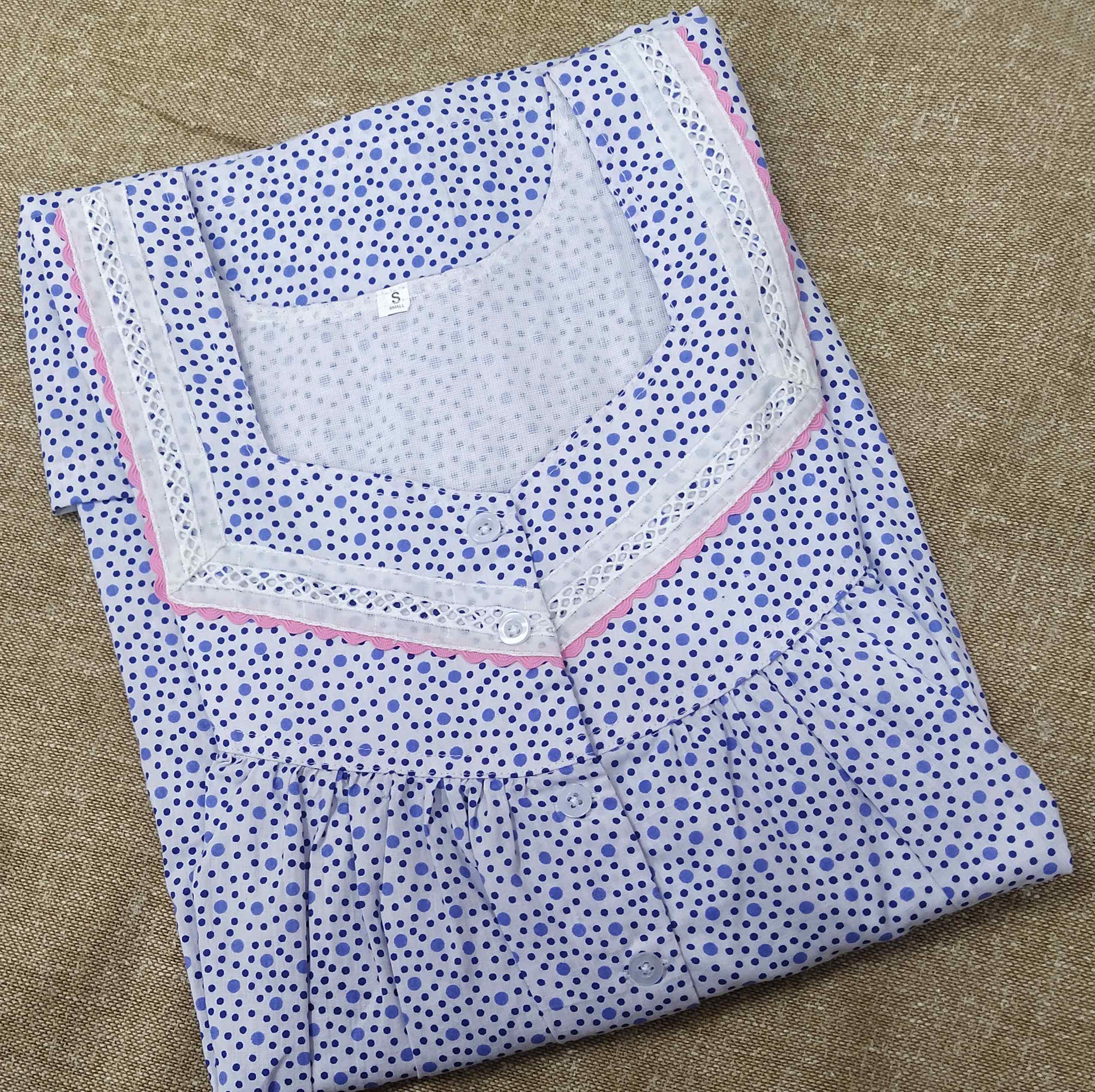 Cotton With Pockets, Half Open Small Printed Nighty