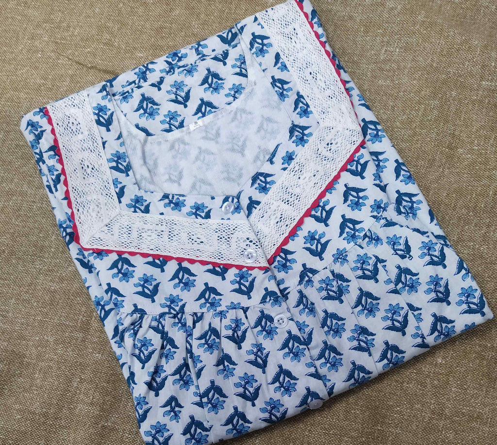Cotton With Pockets, Half Open Small Printed Nighty