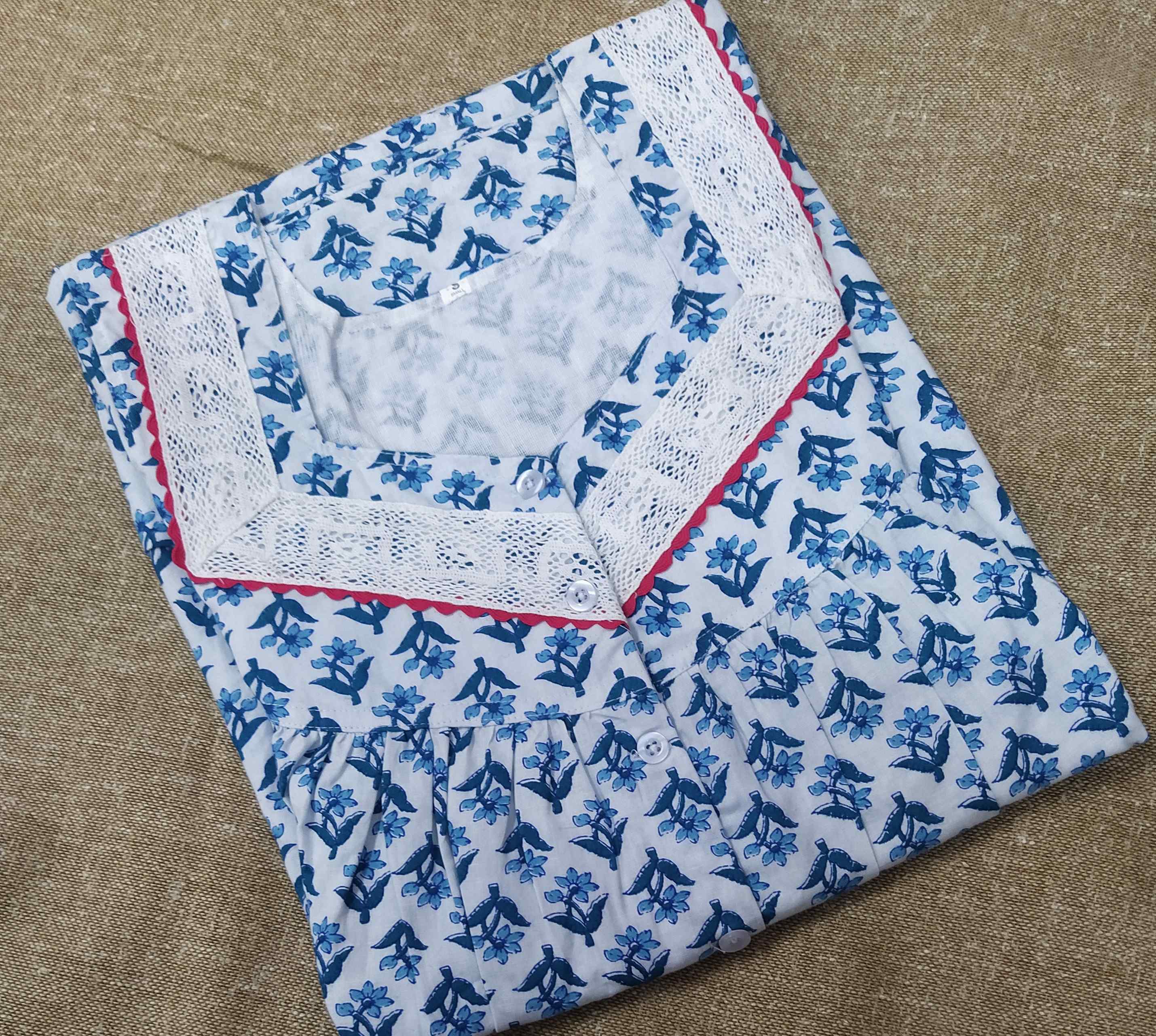 Cotton With Pockets, Half Open Small Printed Nighty
