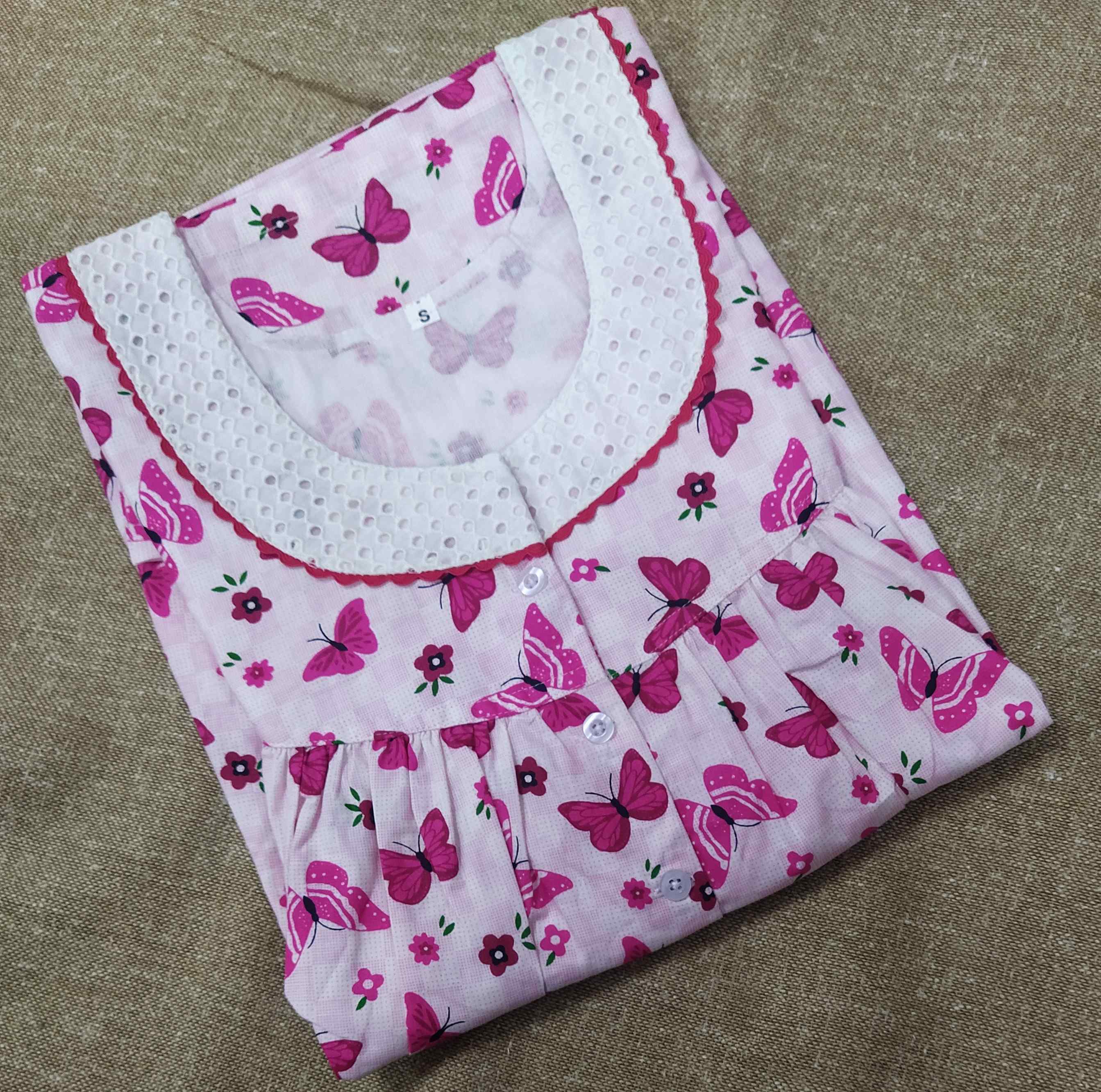 Cotton With Pockets, Half Open Small Printed Nighty