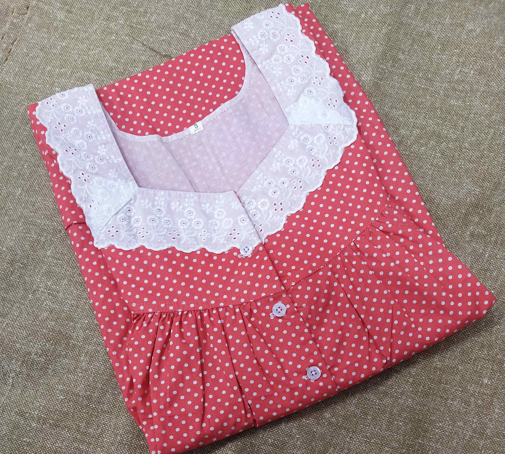 Cotton With Pockets, Half Open Small Printed Nighty