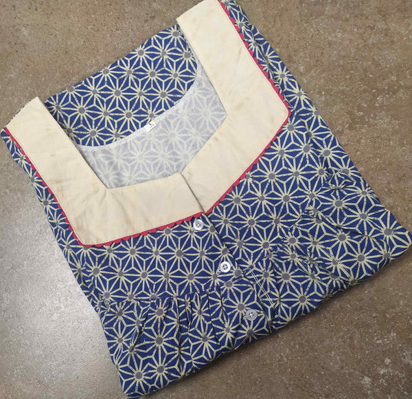 Cotton With Pockets, Half Open Large Printed Nighty