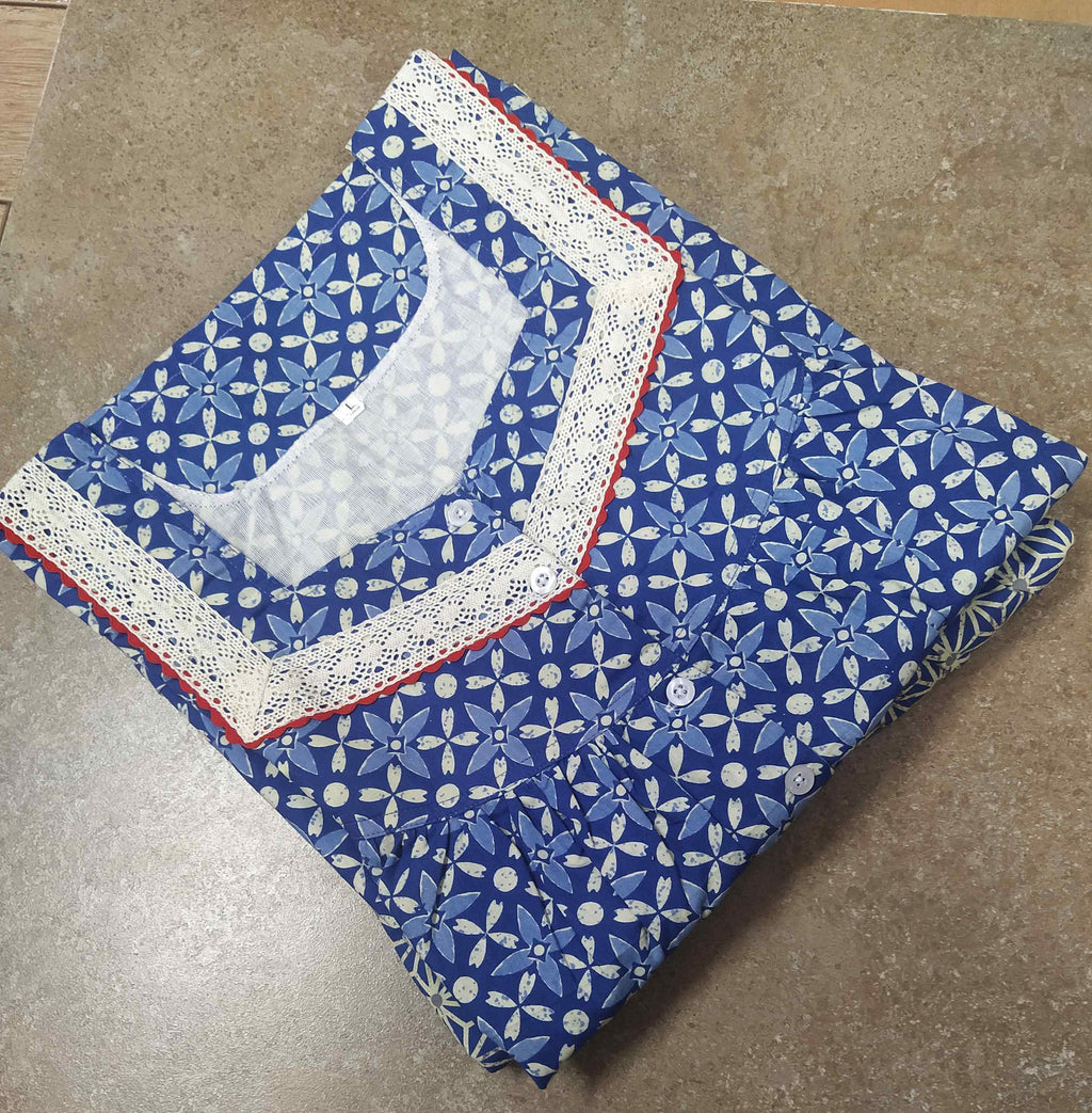 Cotton With Pockets, Half Open Large Printed Nighty