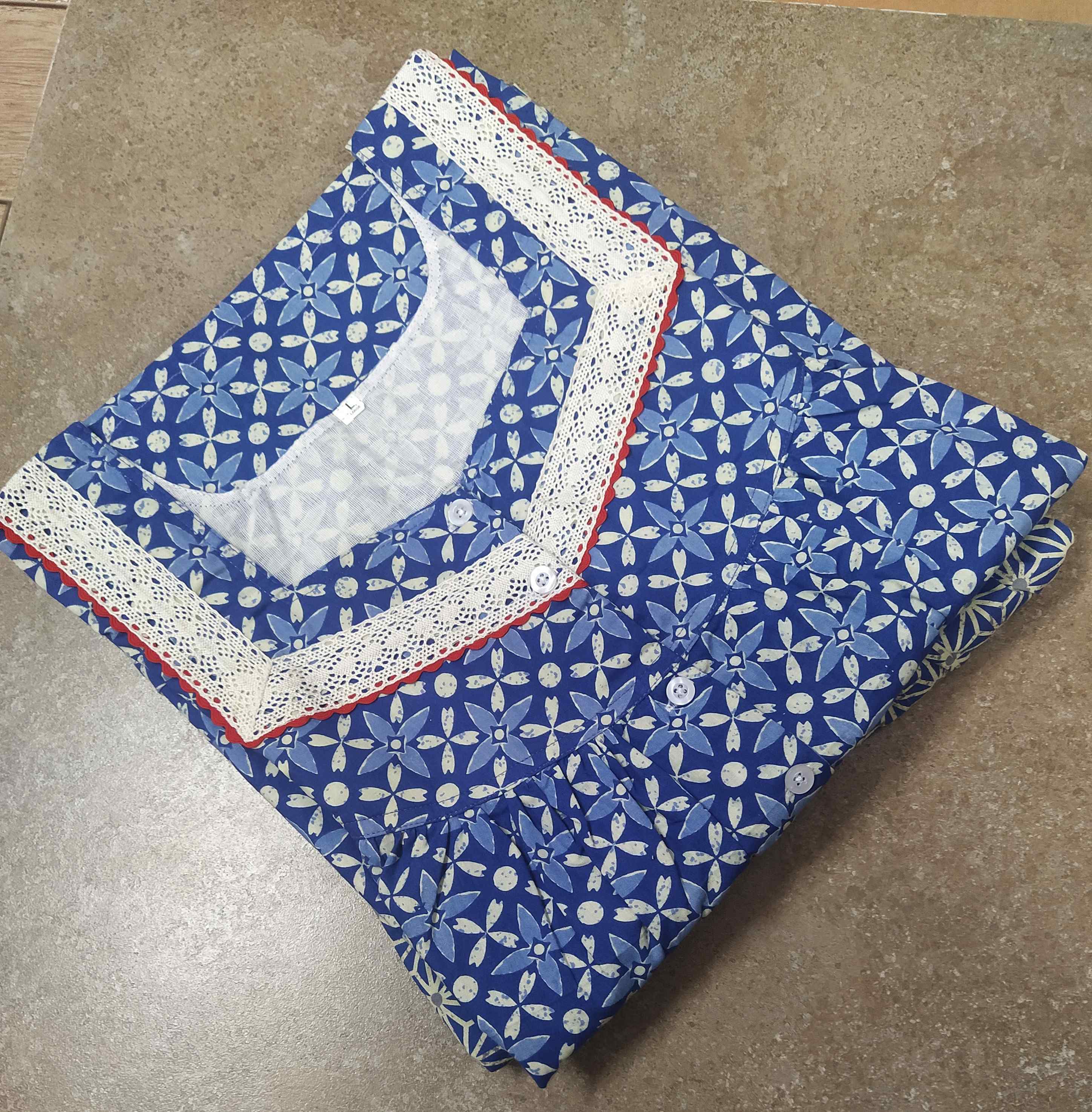 Cotton With Pockets, Half Open Large Printed Nighty