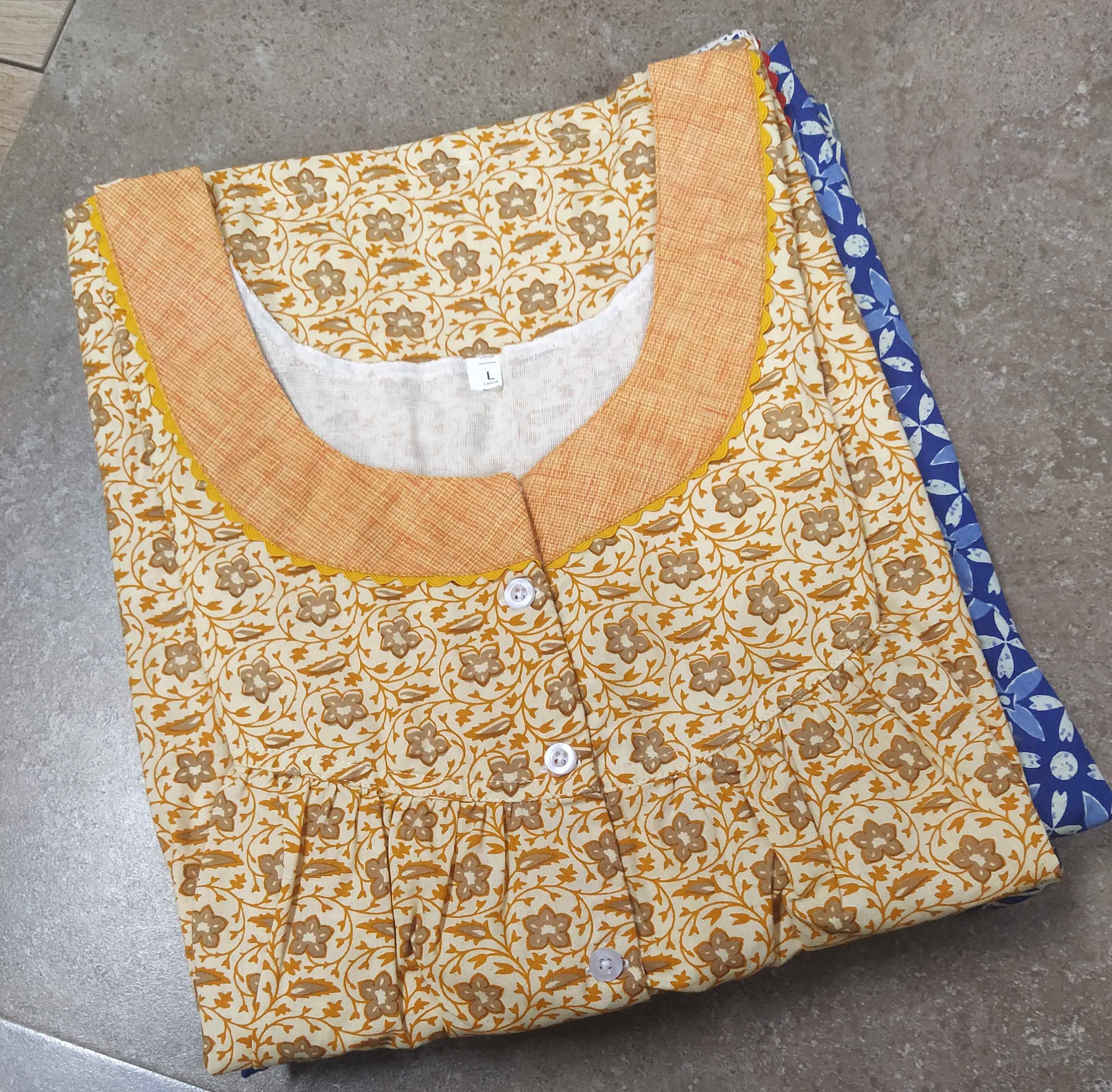 Cotton With Pockets, Half Open Large Printed Nighty