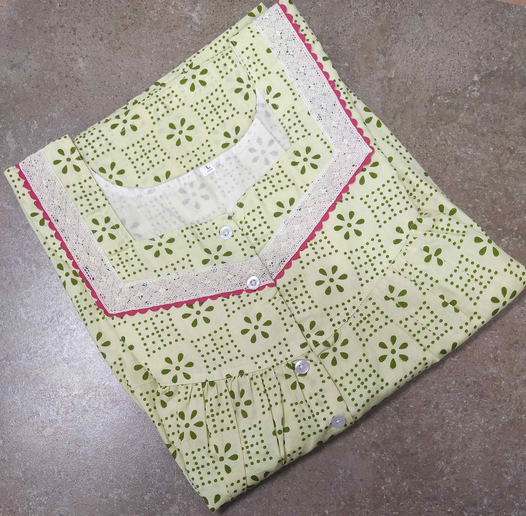 Cotton With Pockets, Half Open Large Printed Nighty