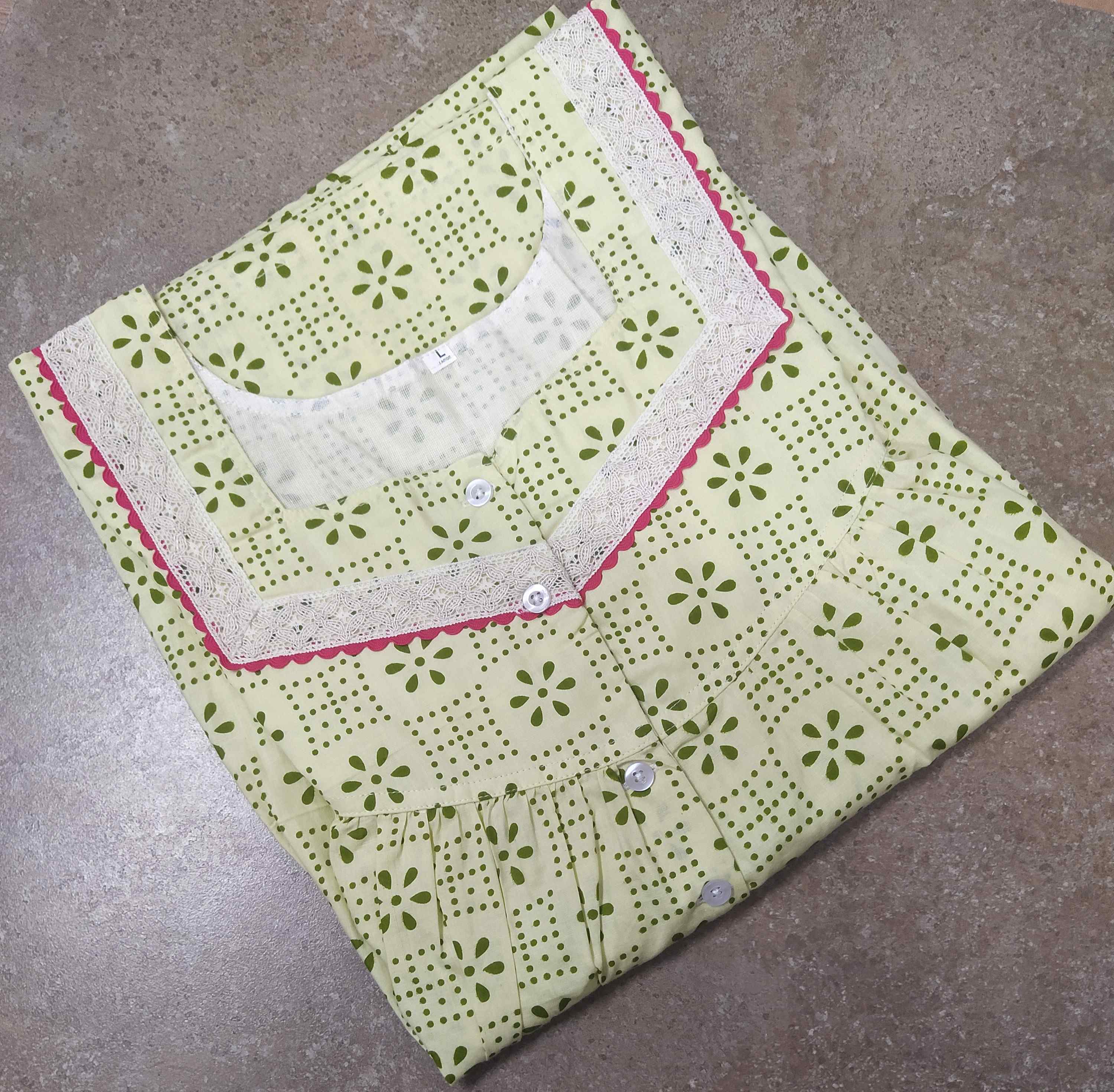 Cotton With Pockets, Half Open Large Printed Nighty