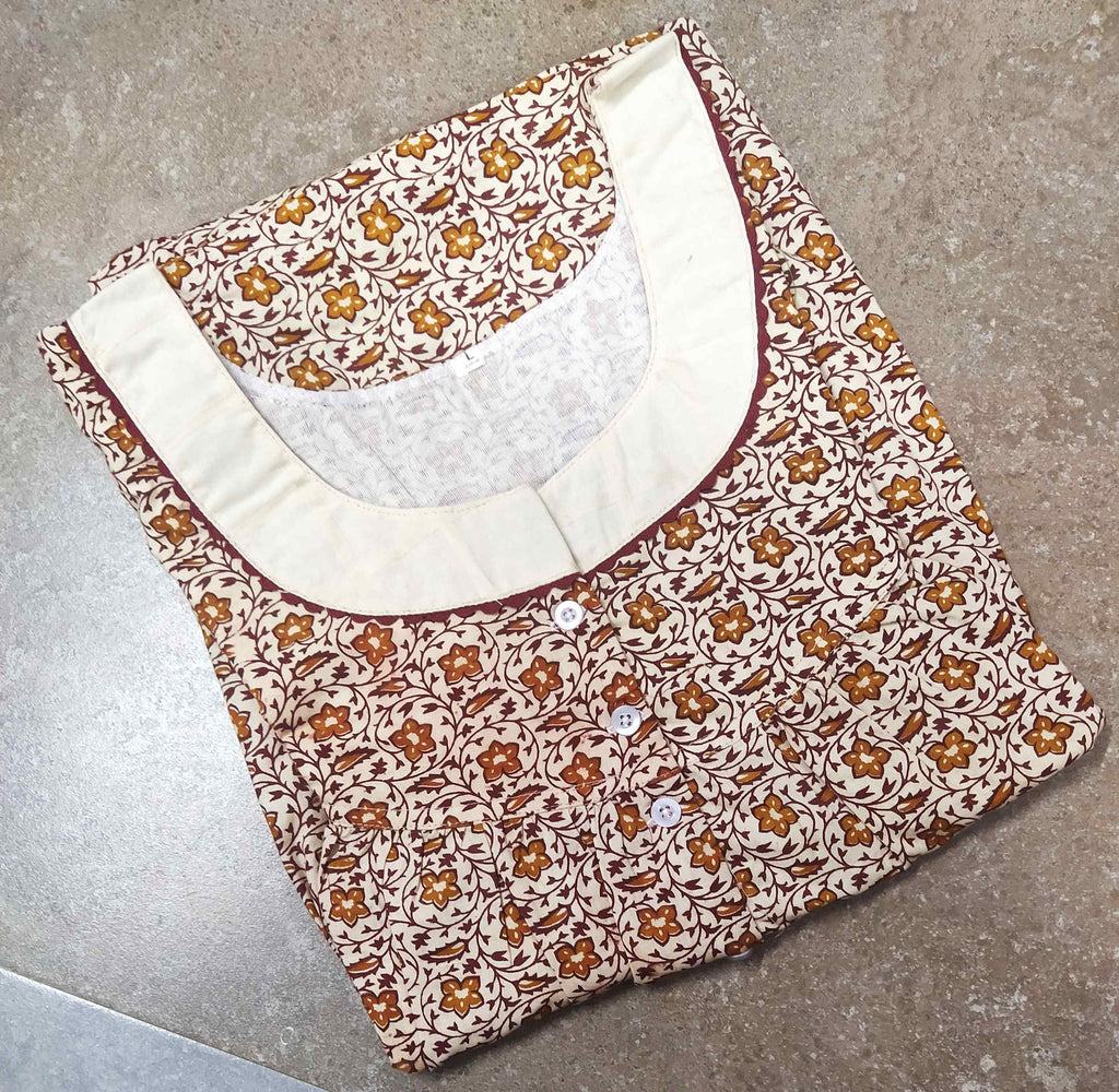 Cotton With Pockets, Half Open Large Printed Nighty