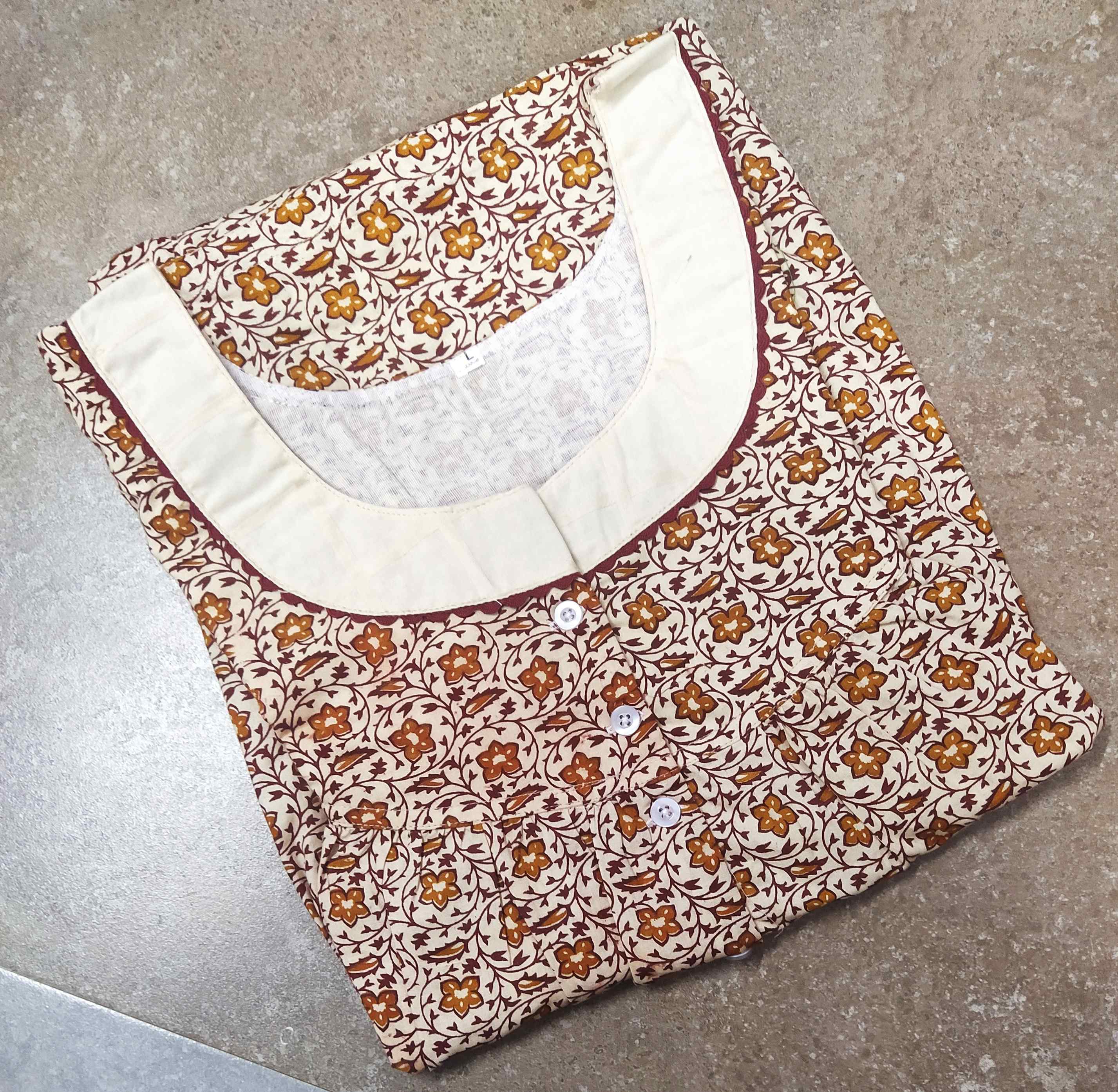 Cotton With Pockets, Half Open Large Printed Nighty