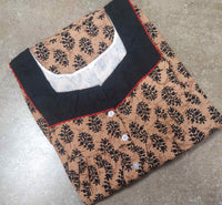 Cotton With Pockets, Half Open Large Printed Nighty