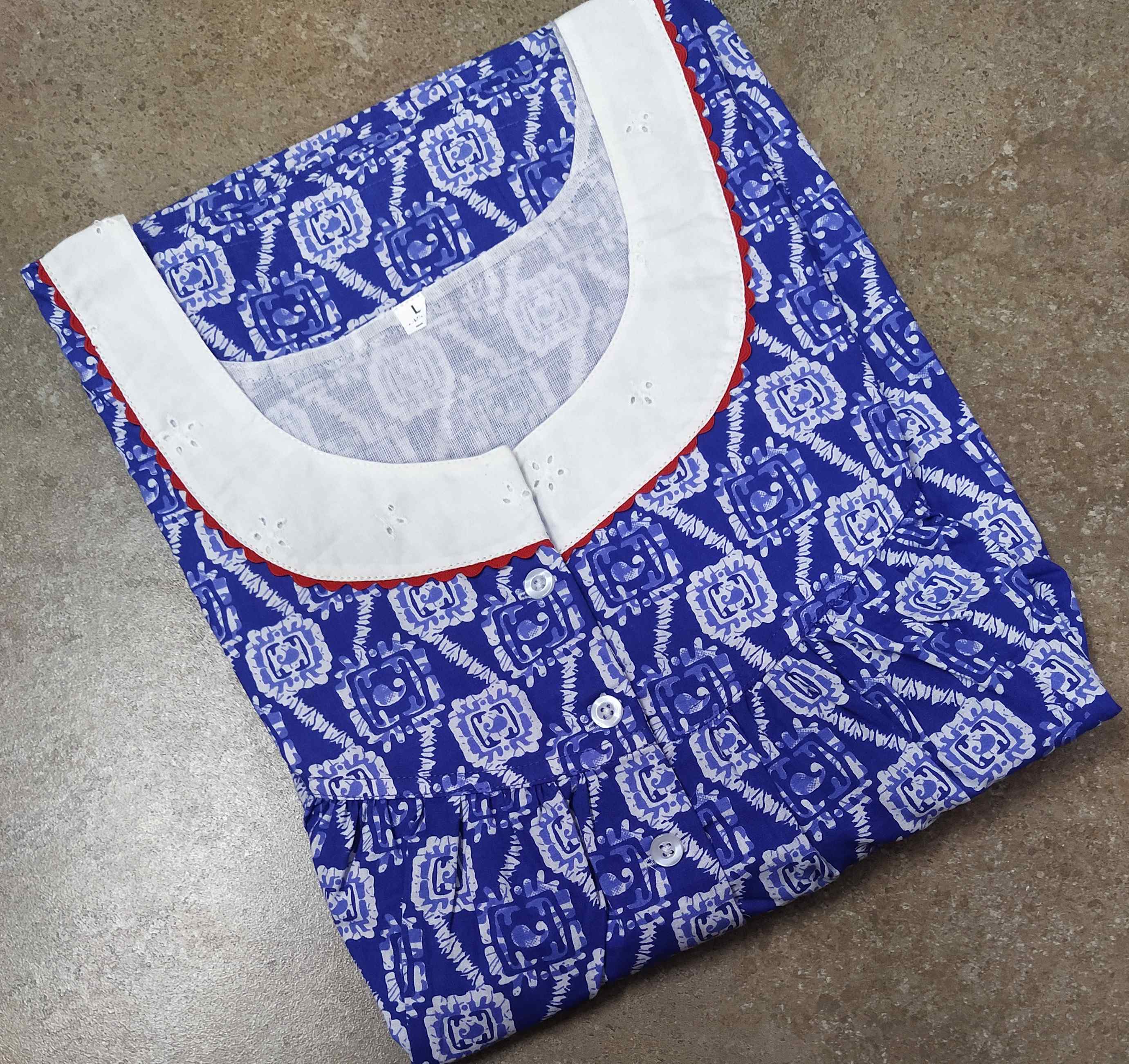 Cotton With Pockets, Half Open Large Printed Nighty