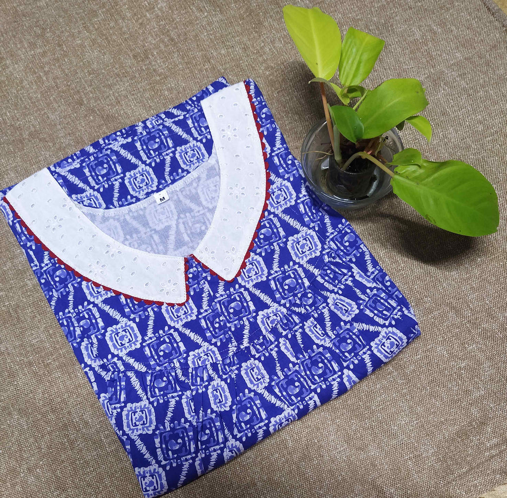 Cotton With Pockets, Half Open Medium Printed Nighty