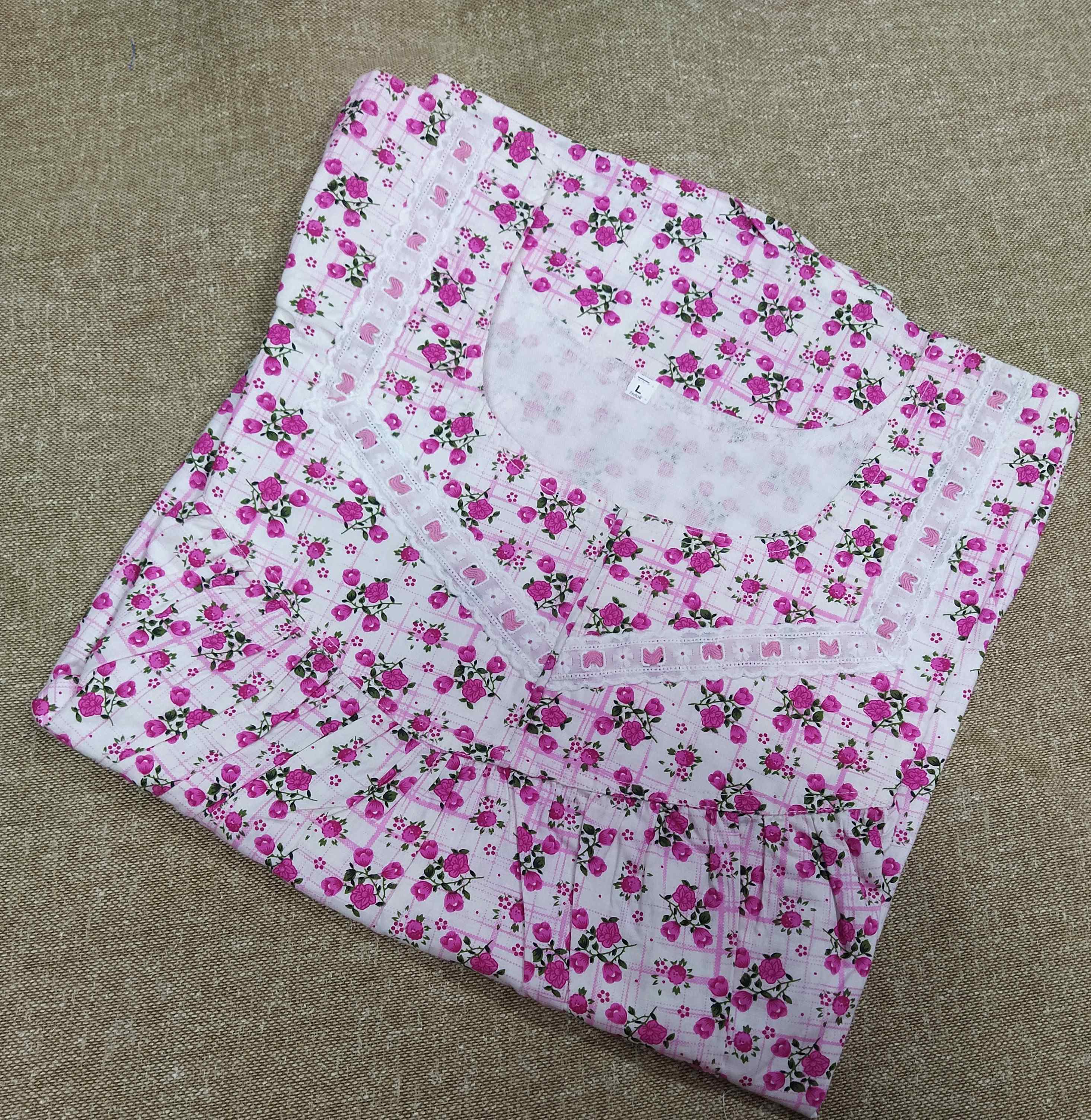 Cotton With Pockets, No Open Large Printed Nighty