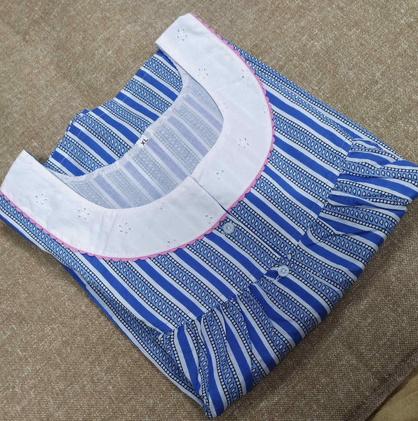 Soft Cotton With Pockets, Half Open Xlarge Printed Nighty