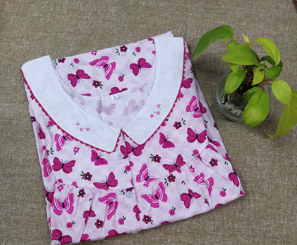 Cotton With Pockets, Half Open Large Printed Nighty