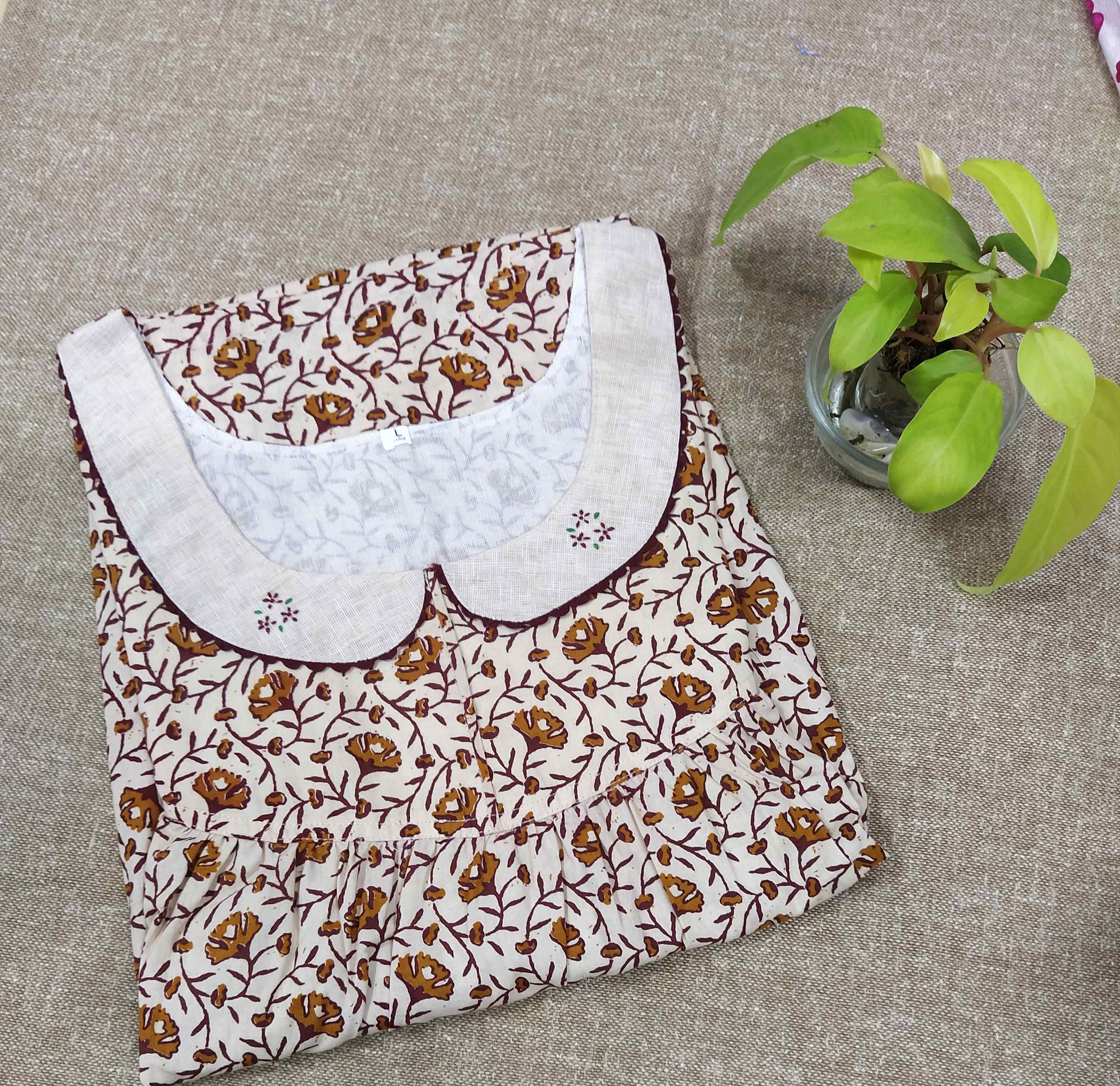 Cotton With Pockets, No Open Large Printed Nighty