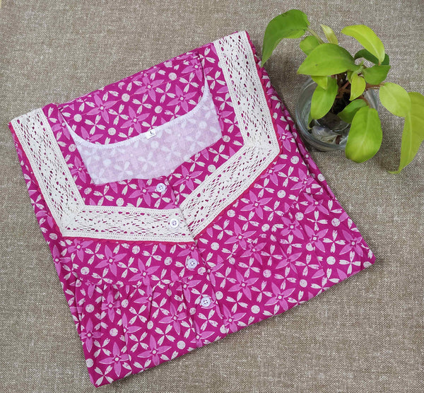 Cotton With Pockets, Half Open Large Printed Nighty