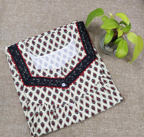 Cotton With Pockets, Half Open Large Printed Nighty