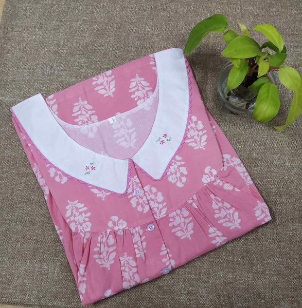 Cotton With Pockets, Half Open Large Printed Nighty