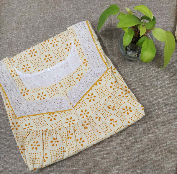 Cotton With Pockets, Half Open Large Printed Nighty