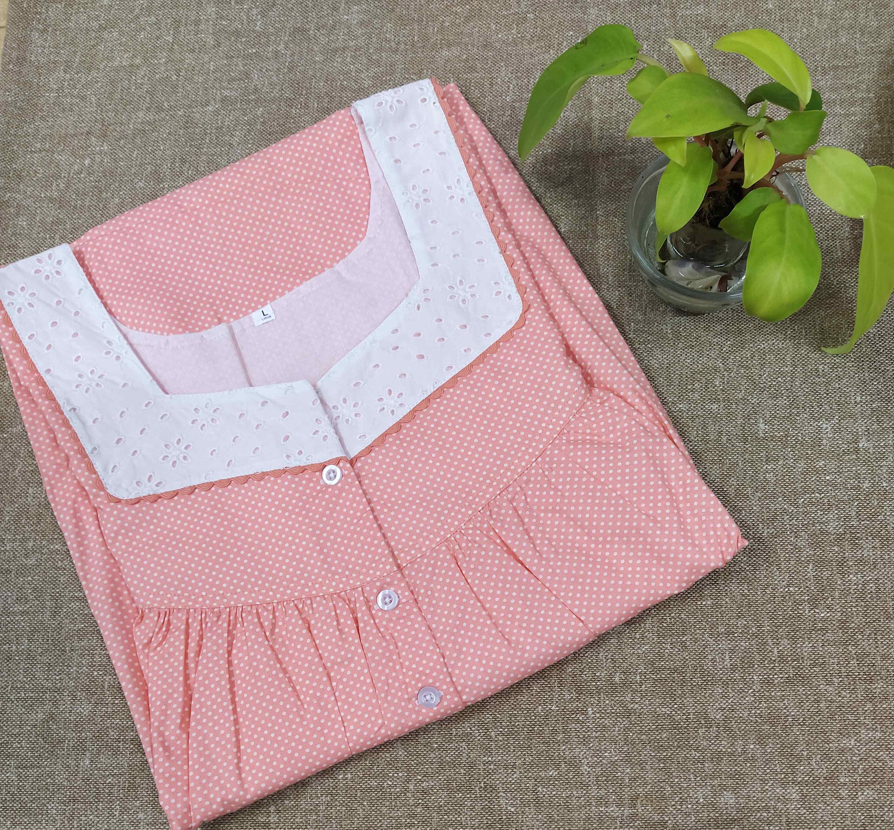 Cotton With Pockets, Half Open Large Printed Nighty