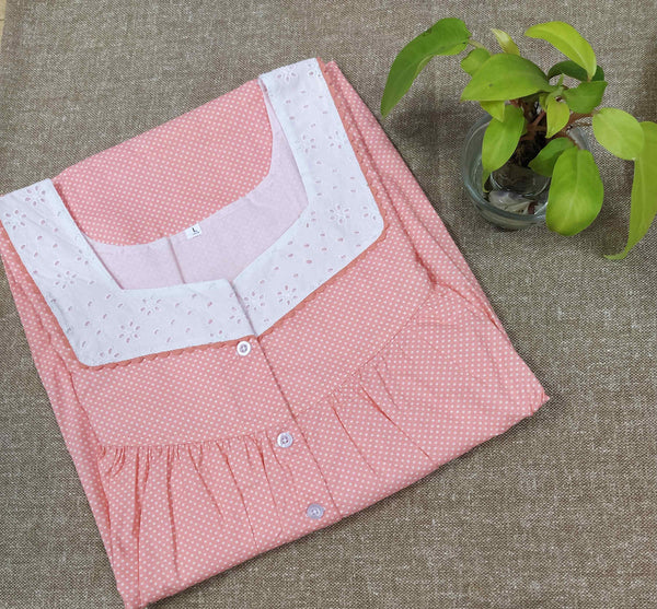 Cotton With Pockets, Half Open Large Printed Nighty