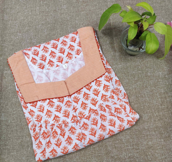 Cotton With Pockets, Half Open Large Printed Nighty
