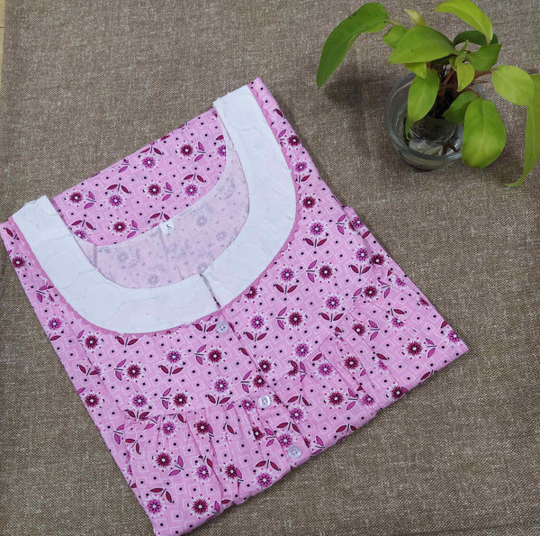 Cotton With Pockets, Half Open Large Printed Nighty