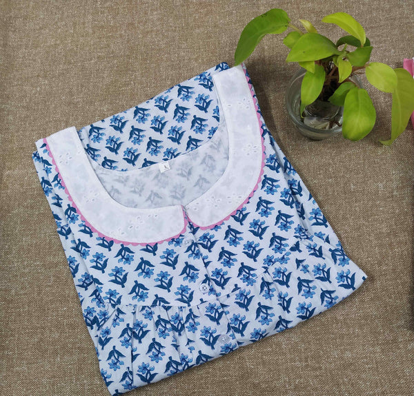 Cotton With Pockets, Half Open Large Printed Nighty