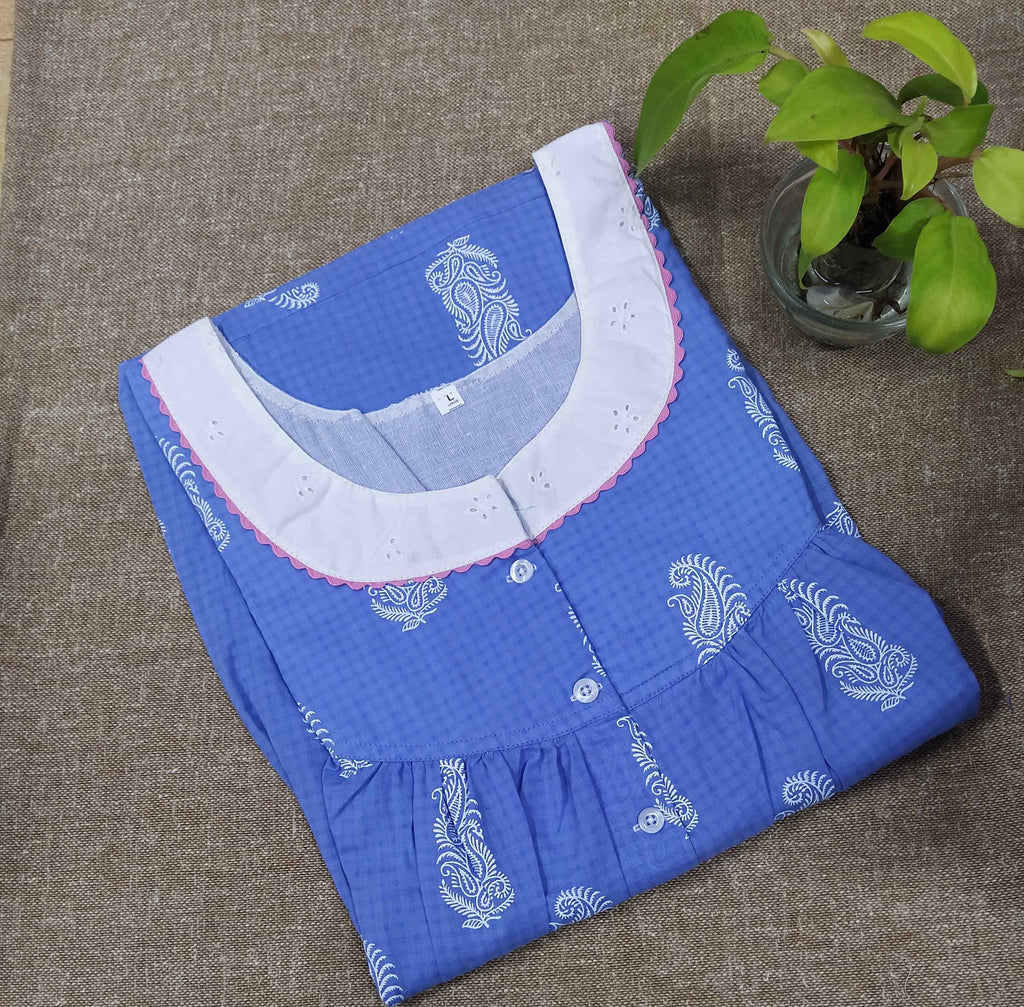 Cotton With Pockets, Half Open Large Printed Nighty
