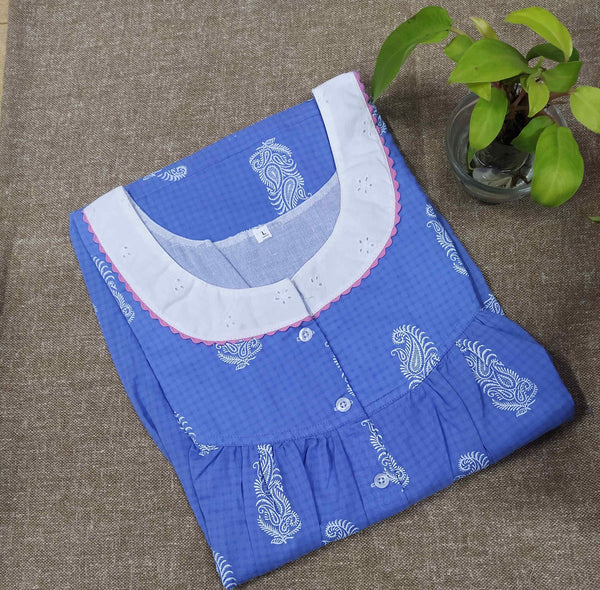 Cotton With Pockets, Half Open Large Printed Nighty