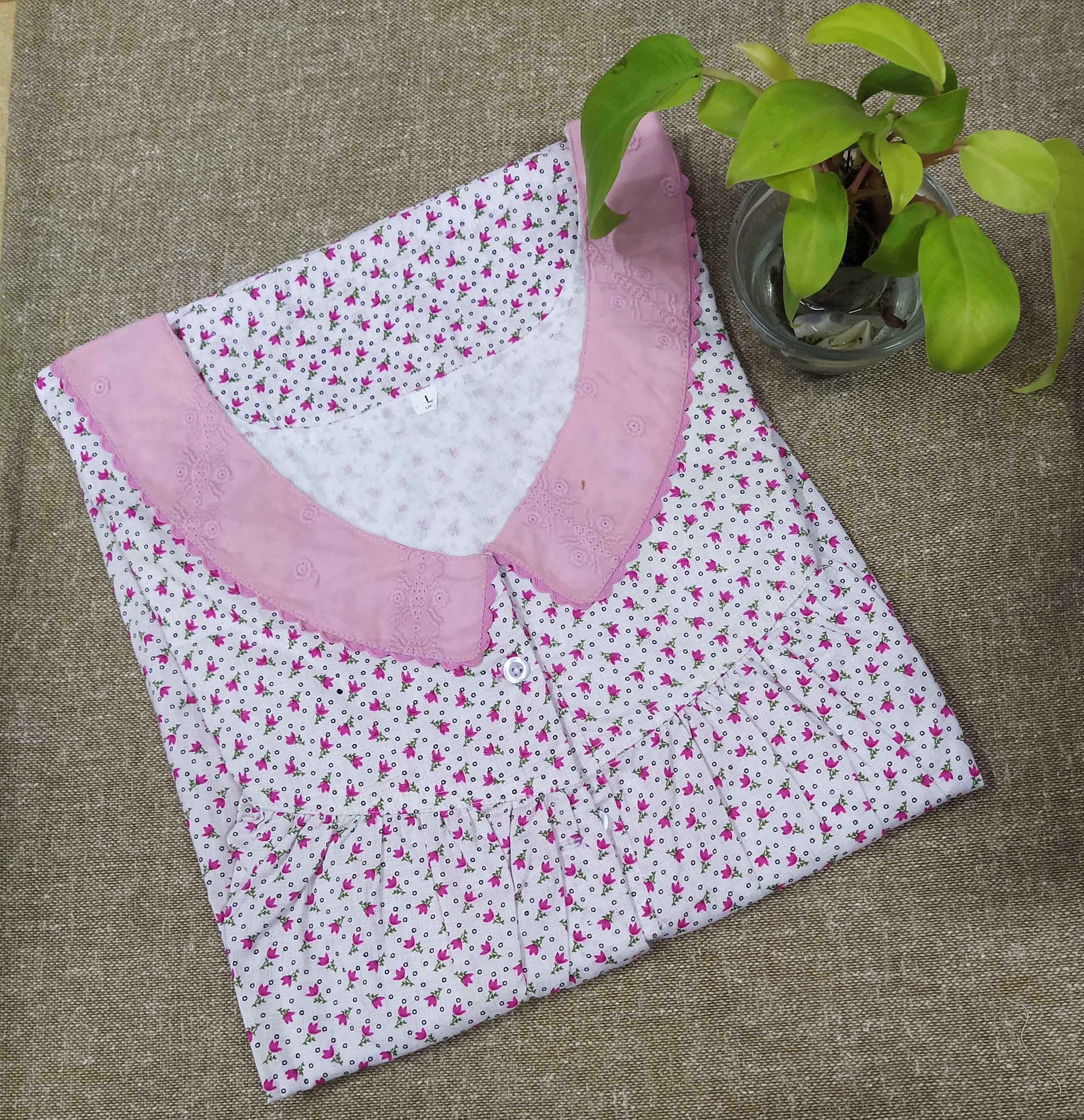 Cotton  Half Open Large Printed Nighty
