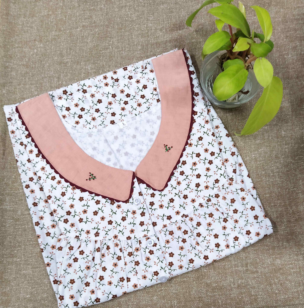 Cotton With Pockets, Half Open Large Printed Nighty