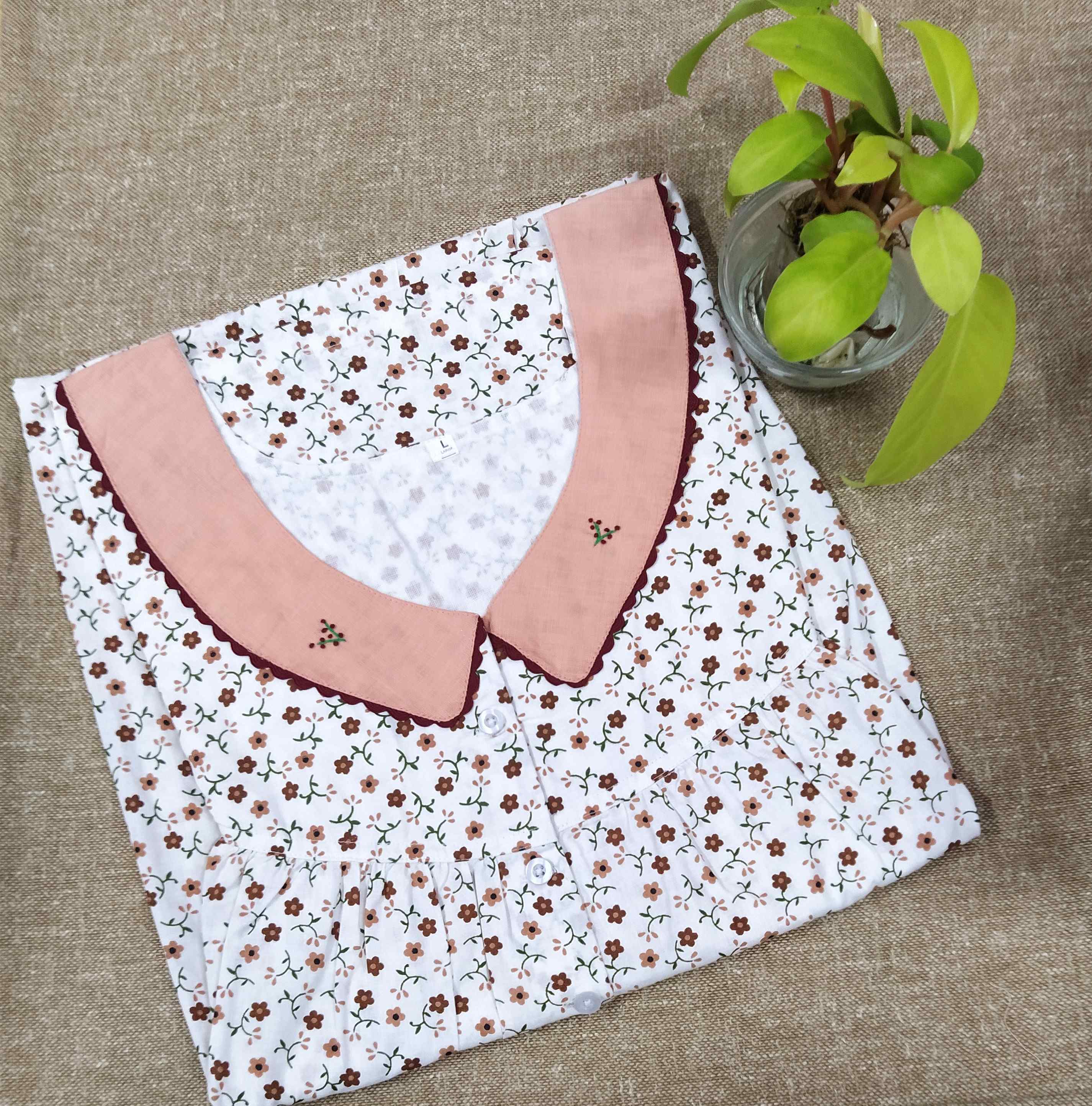 Cotton With Pockets, Half Open Large Printed Nighty
