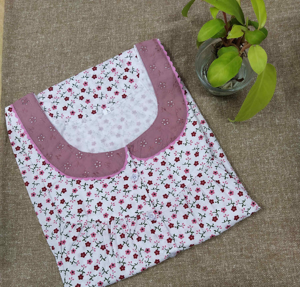Cotton With Pockets, Half Open Large Printed Nighty