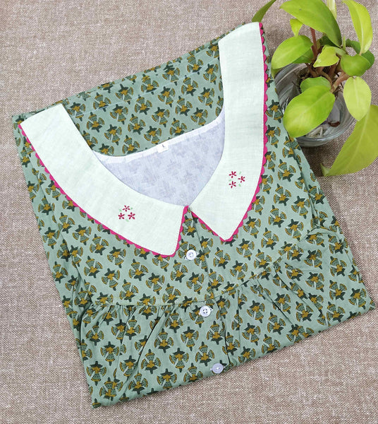 Cotton With Pockets, Half Open Large Printed Nighty