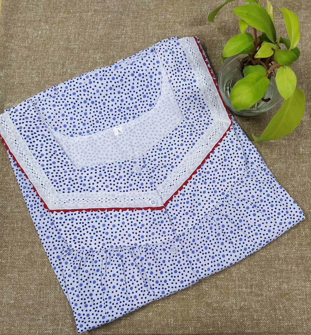 Cotton With Pockets, Half Open Large Printed Nighty