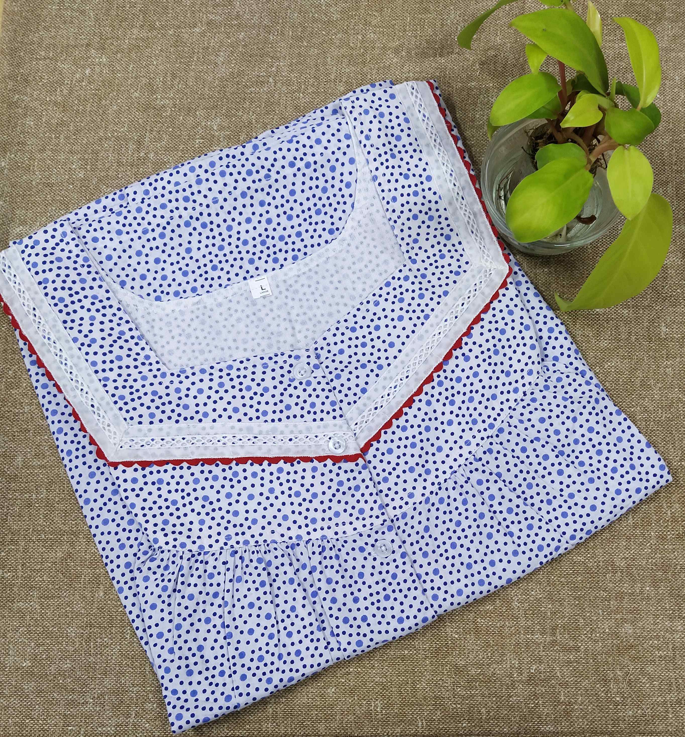 Cotton With Pockets, Half Open Large Printed Nighty