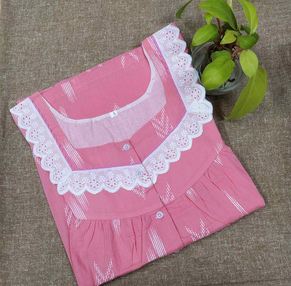 Cotton With Pockets, Half Open Large Printed Nighty