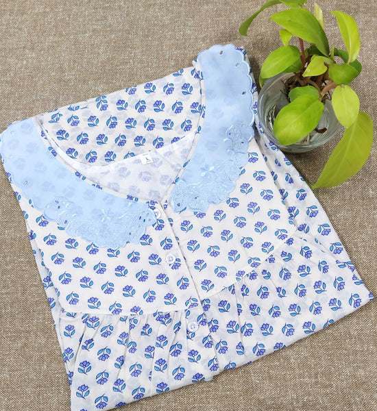 Soft Cotton With Pockets, Half Open Large Printed Nighty