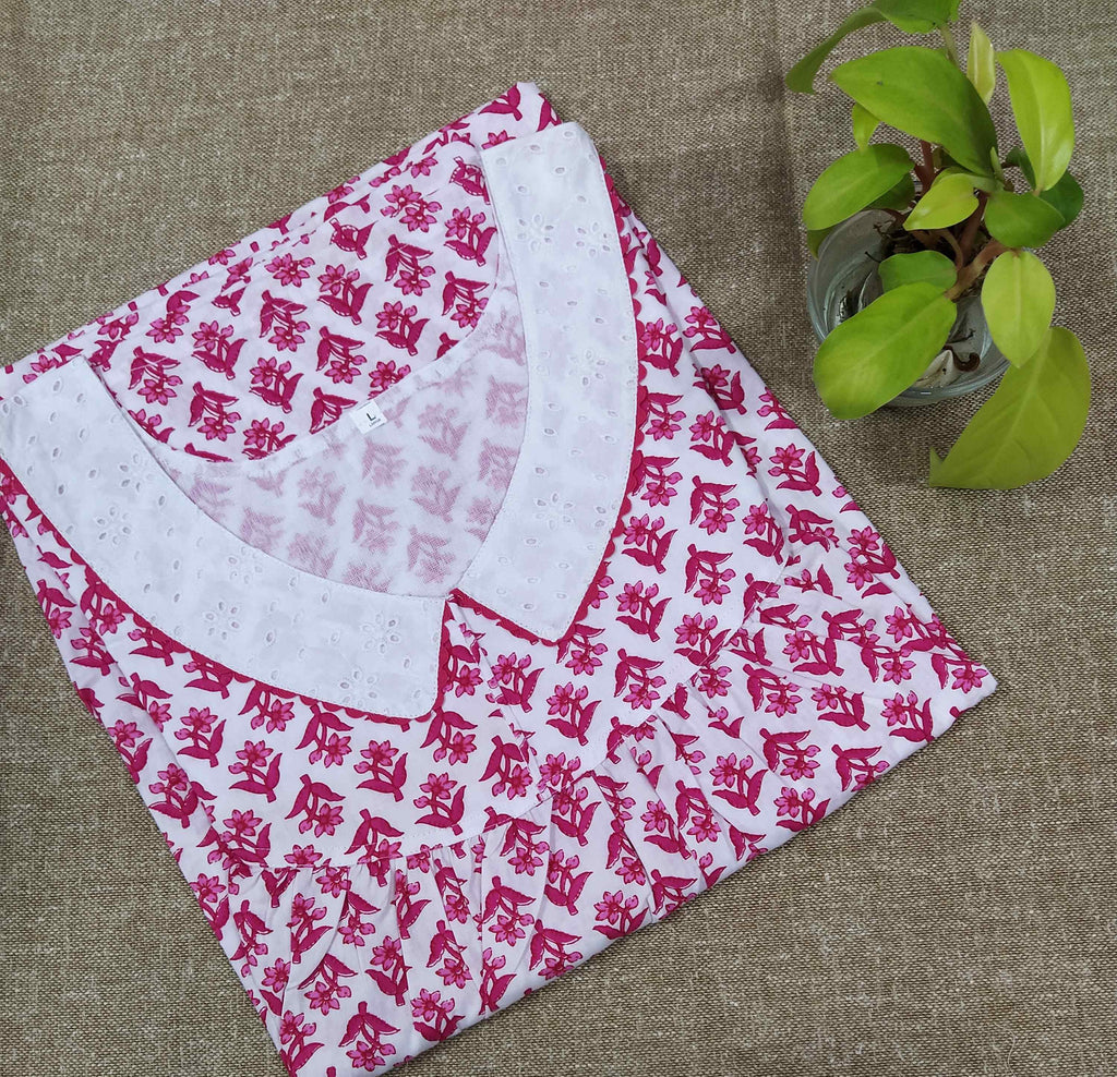 Cotton With Pockets, No Open Large Printed Nighty