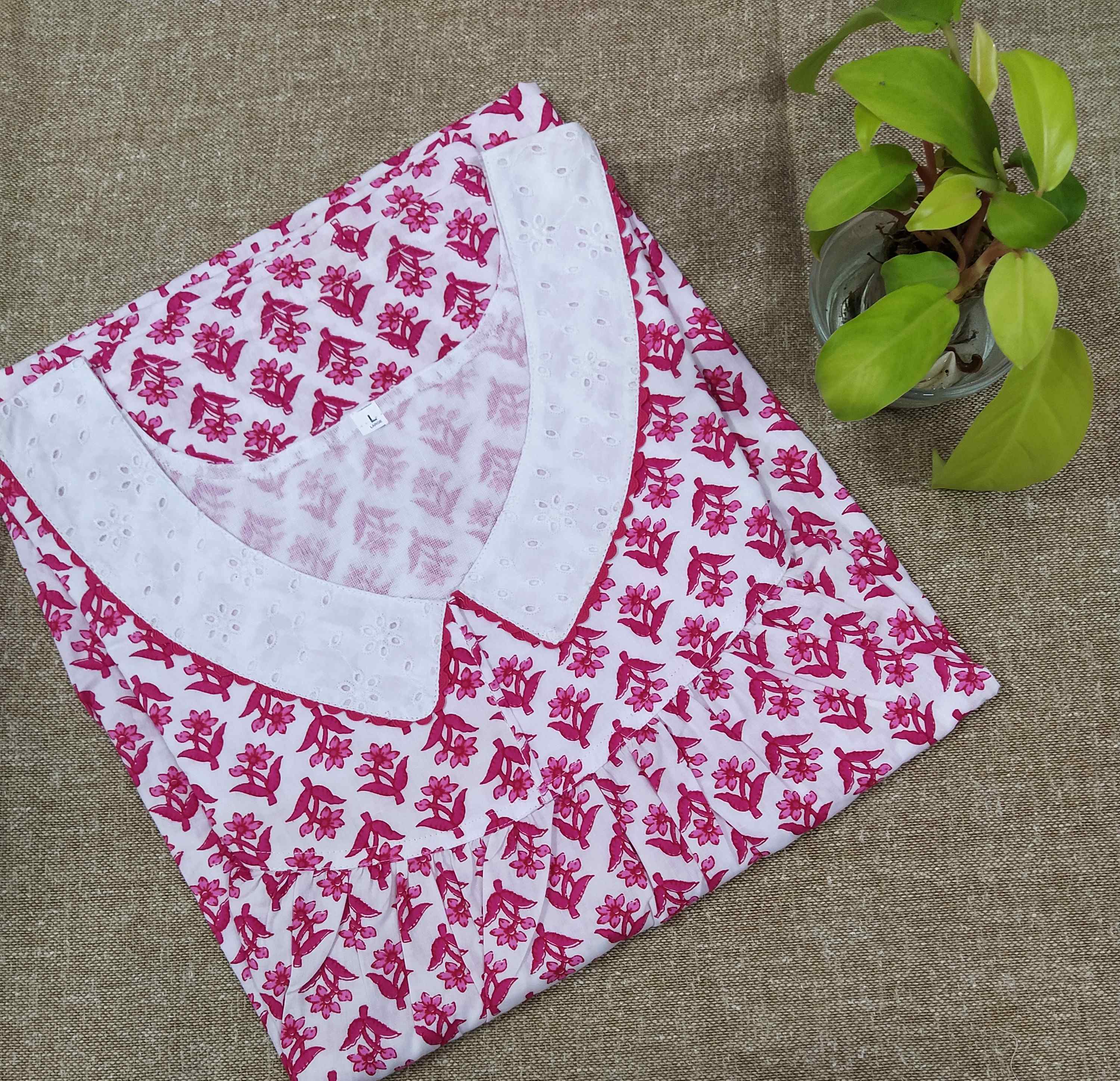 Cotton With Pockets, No Open Large Printed Nighty