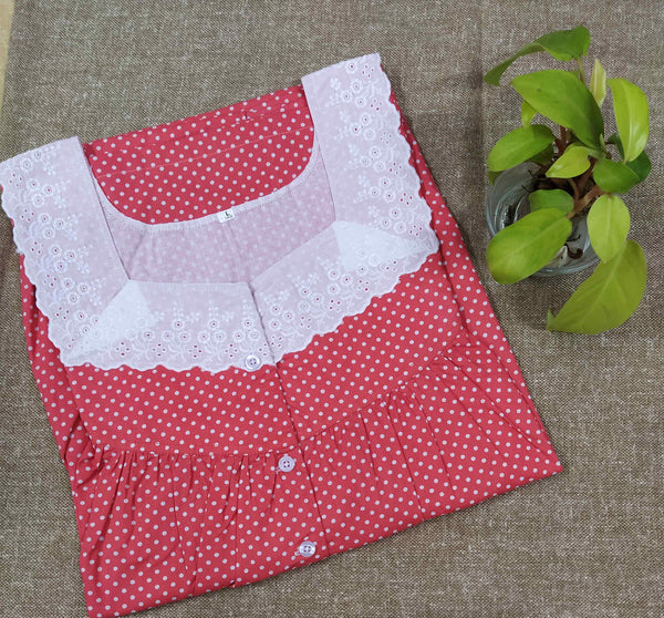 Cotton With Pockets, Half Open Large Printed Nighty