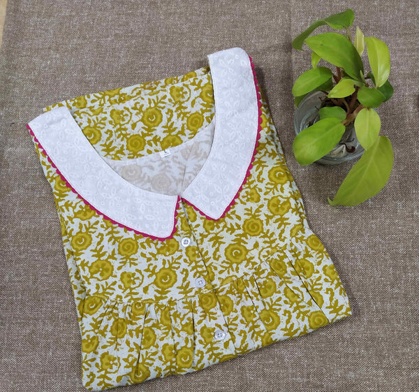 Cotton With Pockets, Half Open Large Printed Nighty